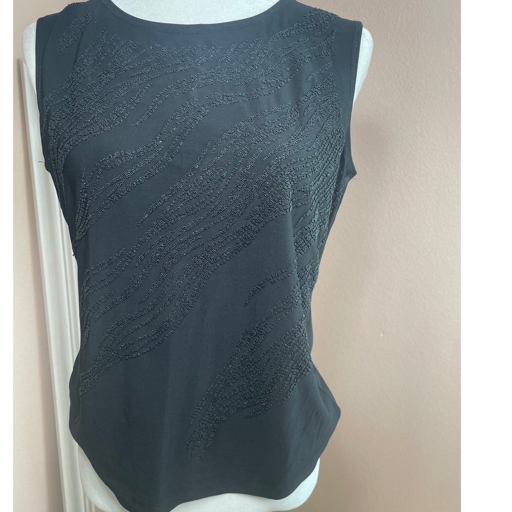 Bleeker & McDougal Black Beaded Sleeveless Top Size Large Zebra Pattern D2FFMFS6